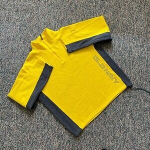 Old Navy‎ Mens Large Yellow Grey Colorblock Quarter Zip Fleece Pullover Logo Top